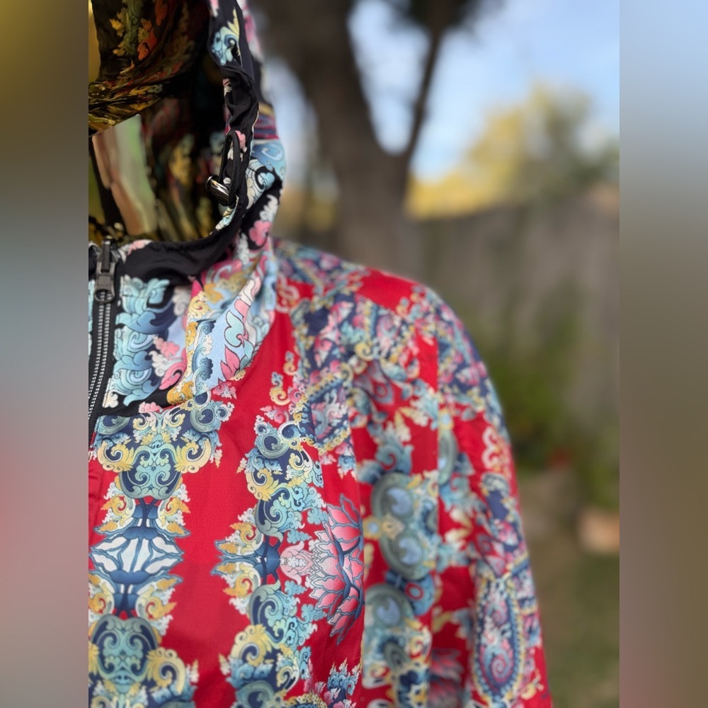 Johnny Was Reversible Hooded Poncho Jacket Paisley Boho Zip Up Cape Sz large - Picture 5 of 14
